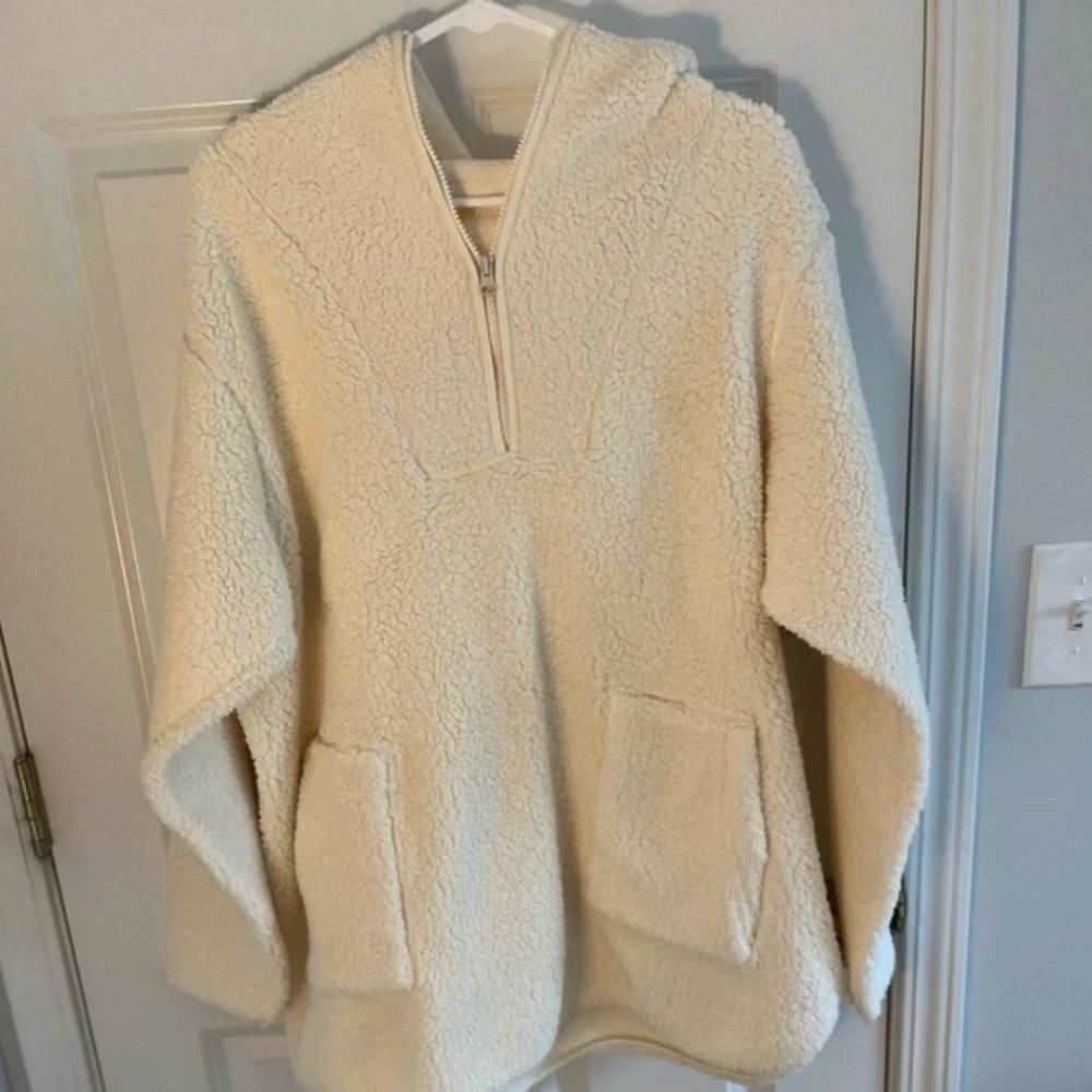 NWT Zella Ivory Cloud Faux Shearling Pullover Hoodie With Pockets, Large